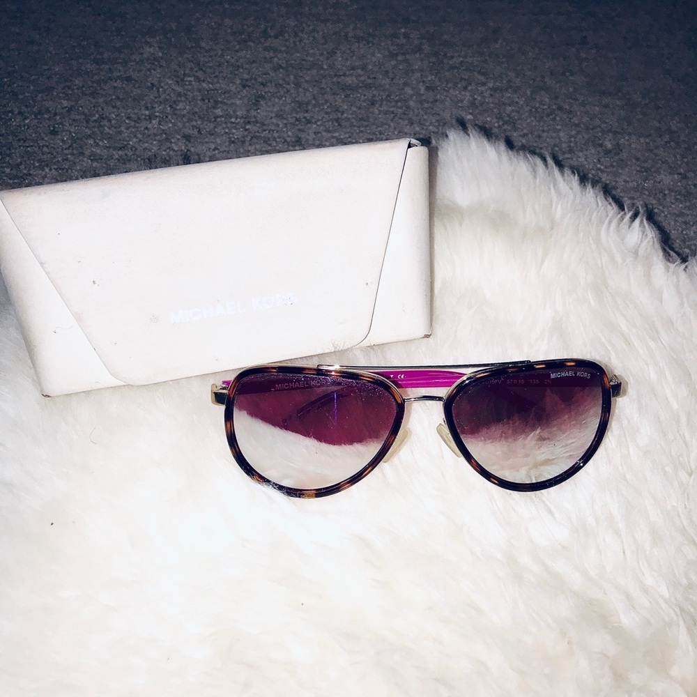 Michael Kors Mirror Sunglasses and Leather Case